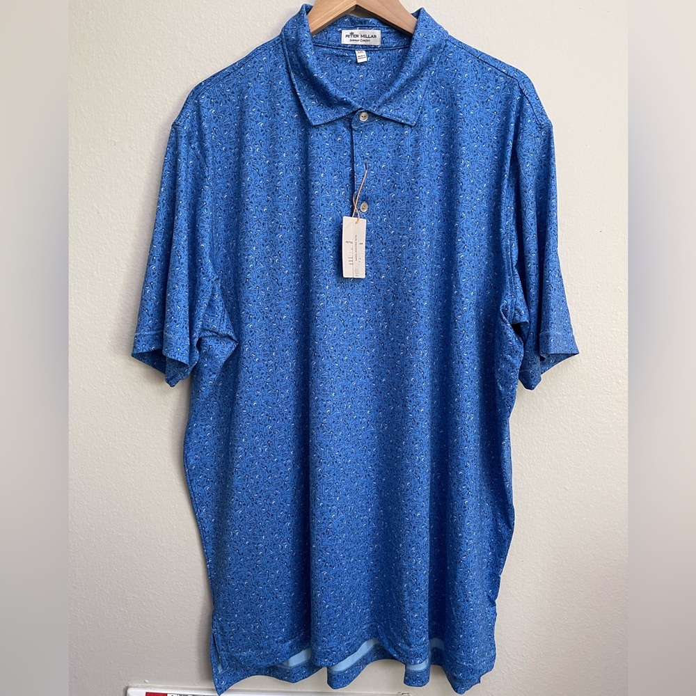 Peter Millar Golf Polo Shirt Game Day Performance Football Men Active XXL Blue - Picture 3 of 9